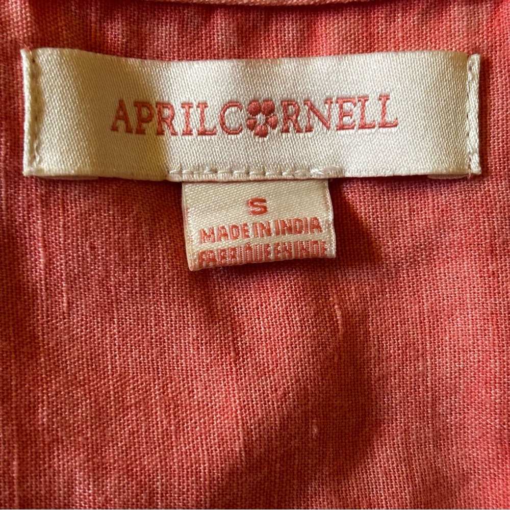 April Cornell Size S Coral Orange Linen Blend 3/4 Sleeve Hi Lo Hem Tunic Blouse - Picture 5 of 8